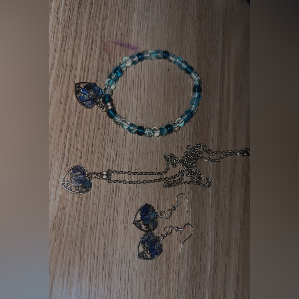 4 pc Handmade Blue and Silver Crystal Jewelry Set